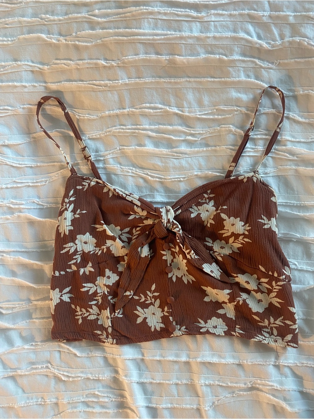 BILLA-BONG Women's Brown Maroon Floral Tie-Front Crop Top Medium